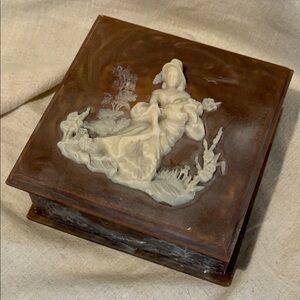 Vintage incolay stone Brown and Cream Decorative Box